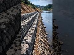 現実世界の蛇籠壁の建設 |トリプルツイスト六角蛇籠メッシュプロジェクト